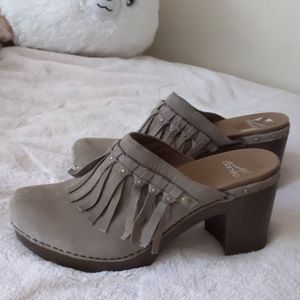 Dansko taupe leather mules